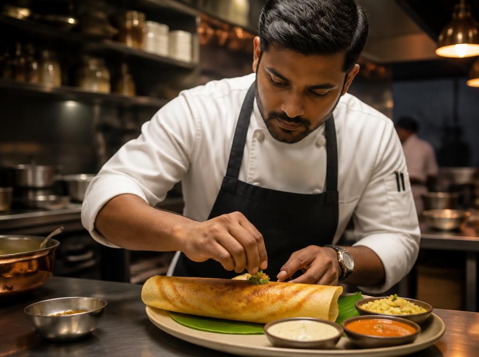 South Indian chef cooking in the kitchen