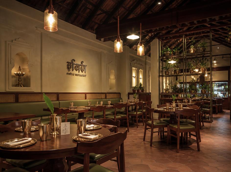 Warm restaurant dining room